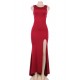 Red Croch Straps Back  Slit Party Gown