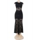 Short Sleeve Black Lace Backless Party Gown