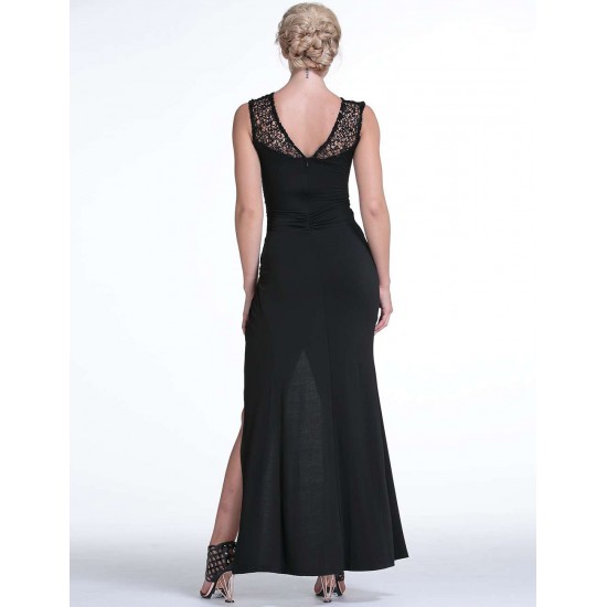 Elegant Black Slit Side Ruched Dress