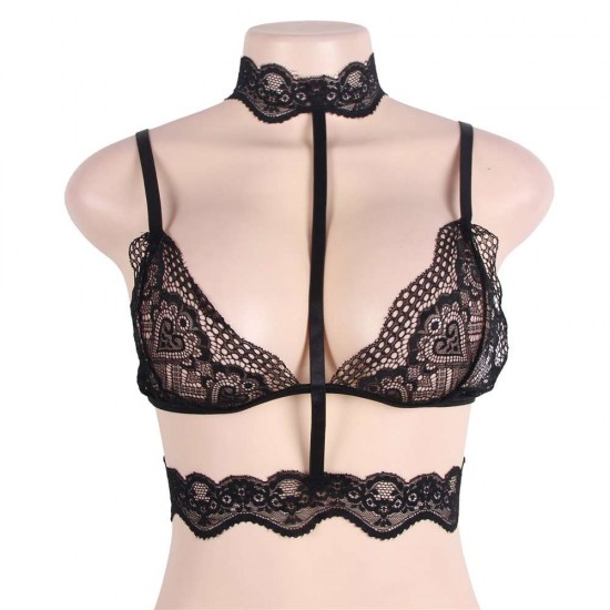 Plus Size Seductive Strappy Choker Lace Bra Lingerie