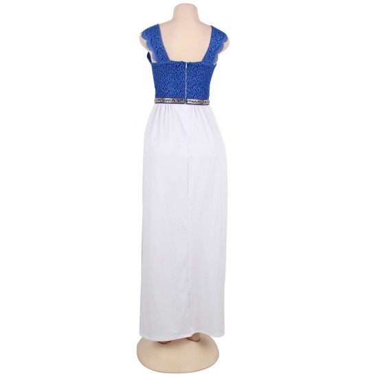 Glamorous Sleeveless White Blue Maxi Dress