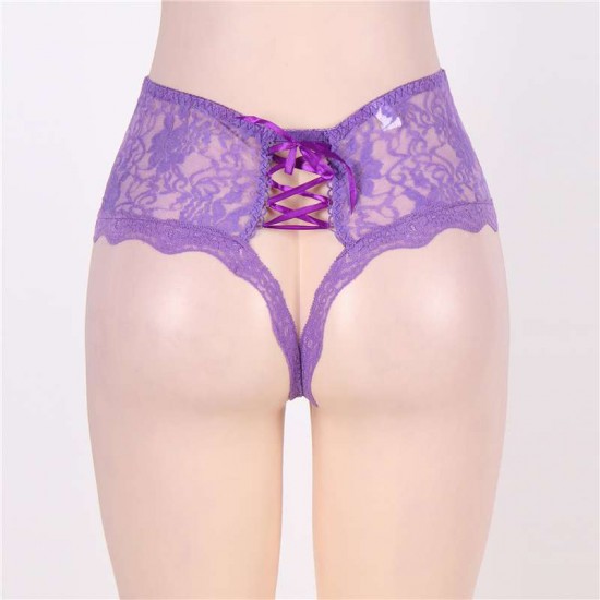 Purple Open Crotch Sexy Lace Panty