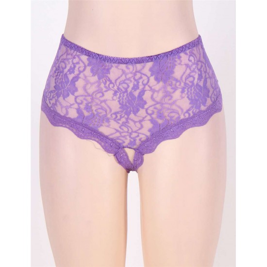 Purple Open Crotch Sexy Lace Panty