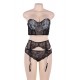 Seductive Black 3 Piece Delicate Lace Bra Garter Set