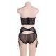 Seductive Black 3 Piece Delicate Lace Bra Garter Set