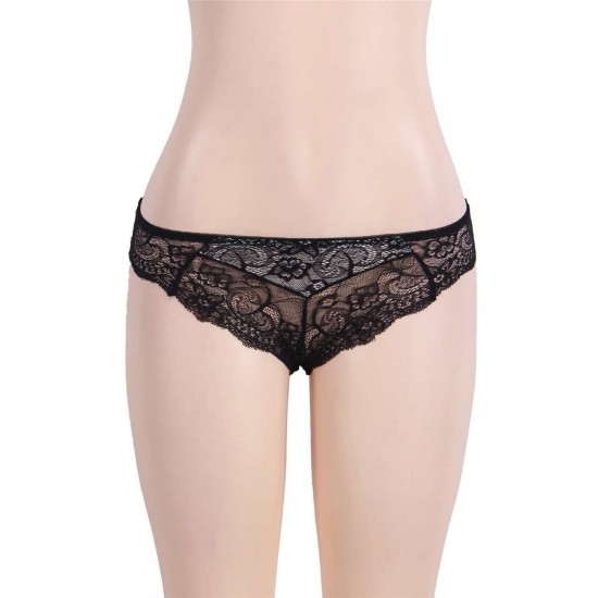 Seductive Black 3 Piece Delicate Lace Bra Garter Set