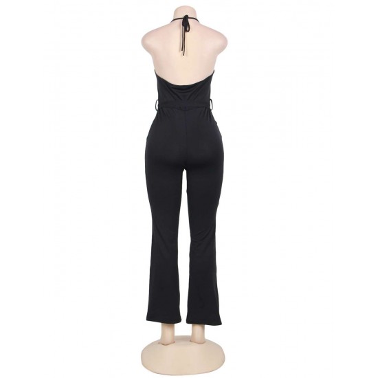 Black Wide Leg Halter Jumpsuit