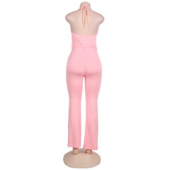 Pink Wide Leg Halter Jumpsuit