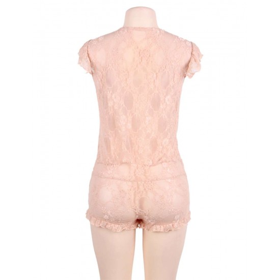 Apricot Lace Deep V Sexy Teddy