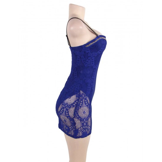 Lace Cami Knee Length Blue Bodycon Dress