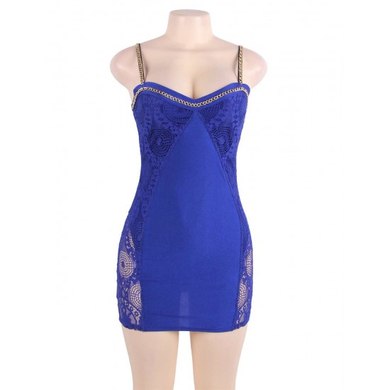 Lace Cami Knee Length Blue Bodycon Dress