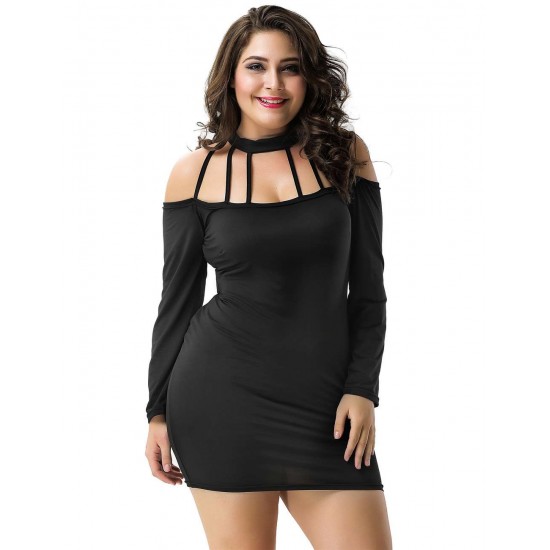 Plus Size Strappy Halterneck Slim Bodycon Dress