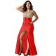 Plus Size Amazing Gold Lace Red Slit Evening Gown