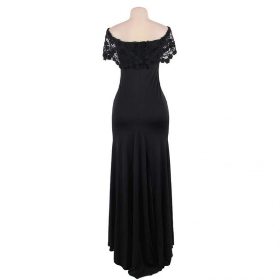 Plus Size Black Fashion Lace Off Shoulder Party Dress