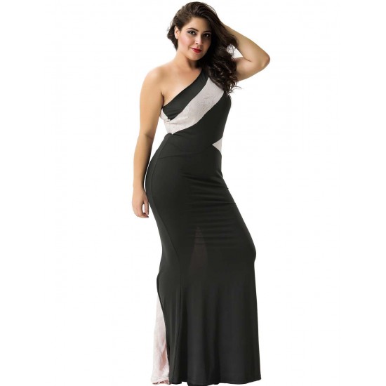 Plus Size One-shoulder Floor-length Prom Dress