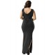 Plus Size Ruffled Sequin Lace Trim Black Maxi Dress