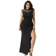 Plus Size Elegant Black Slit Side Ruched Dress