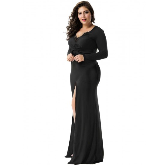 Plus Size Sexy Black Lace Trim party gown