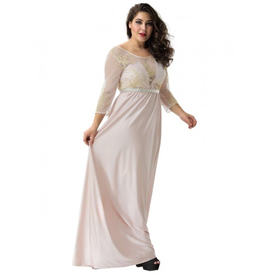 Plus Size Apricot Transparent Embroidery Gown