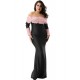 Plus Size Boat Neck Pink Lace Evening Gown