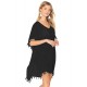 Black Pom Pom Tassel Hem Gauze Cover up