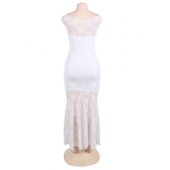 White Lace Fishtail Elegant Party Gown Off Shoulder 