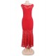 Red Lace Elegant Fishtail Maxi Party Gown