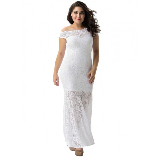 Plus Size White Lace Elegant Party Gown