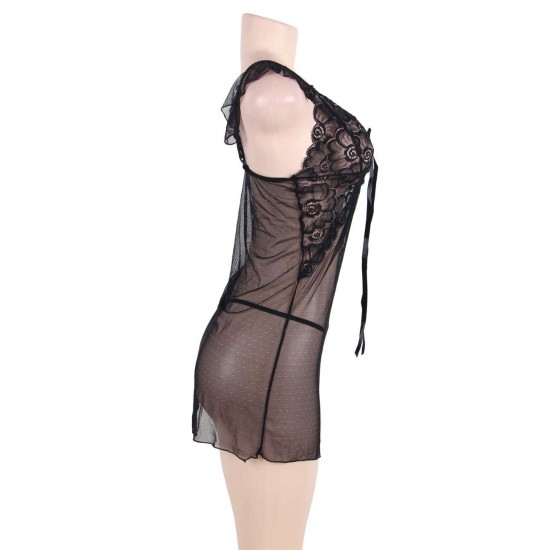 Black Mesh Lace Babydoll With G string