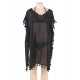 Black Pom Pom Tassel Hem Gauze Cover up