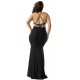 Plus Size Black Embroidery Halter Evening Gown