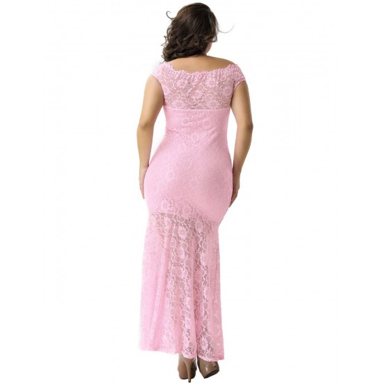 Plus Size Pink Lace Elegant Party Gown