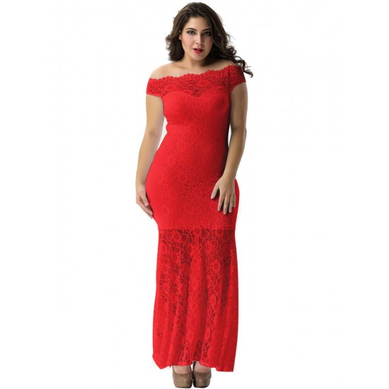 Plus Size Red Lace Elegant Party Gown