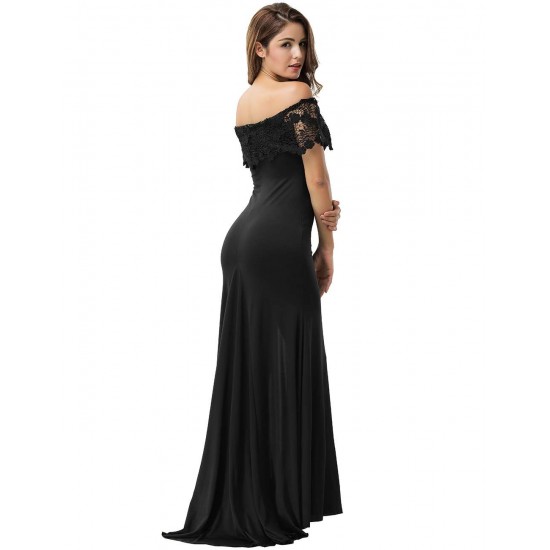 Black Lace Off Shoulder Party Maxi Dress