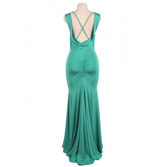 Green Elegant Embroidery Backless Sleeveless Party Gown