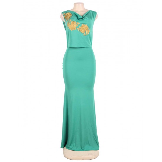 Green Elegant Embroidery Party Gown