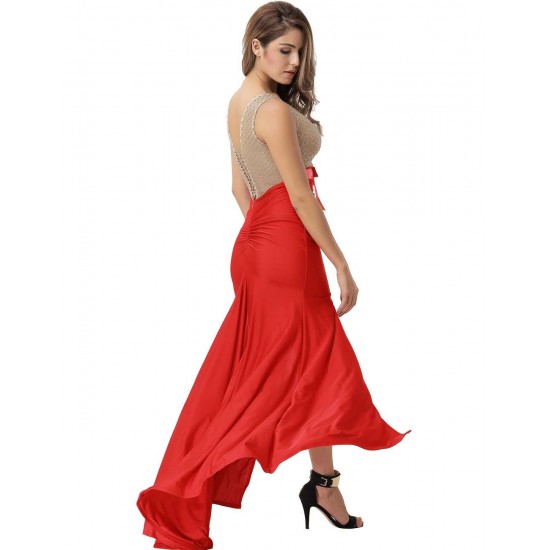 Amazing Gold Lace Red Slit Evening Gown