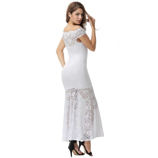 White Lace Fishtail Elegant Party Gown Off Shoulder 