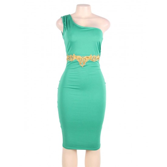 Delicate Green One-shoulder Bodycon Midi Dress