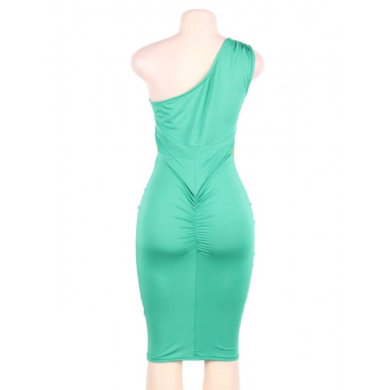 Delicate Green One-shoulder Bodycon Midi Dress