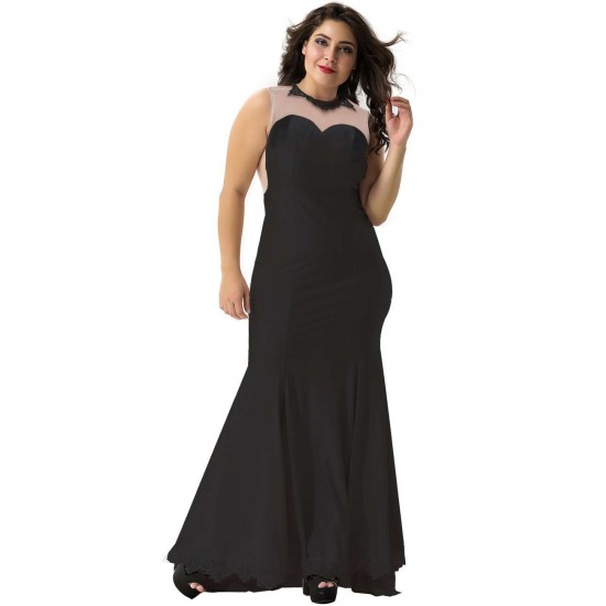 Plus Size Black Transparent Gauze Evening Dress