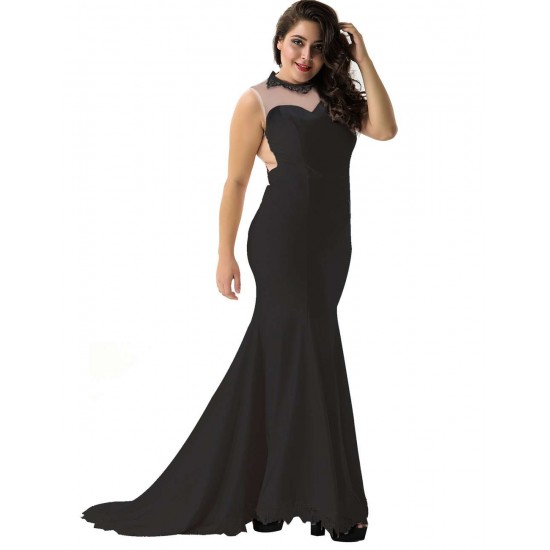 Plus Size Black Transparent Gauze Evening Dress