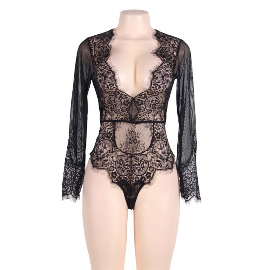 Plus Size Exquisite Lace Sleeve Teddy