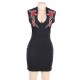 Rose Embroidery Black Mini Dress