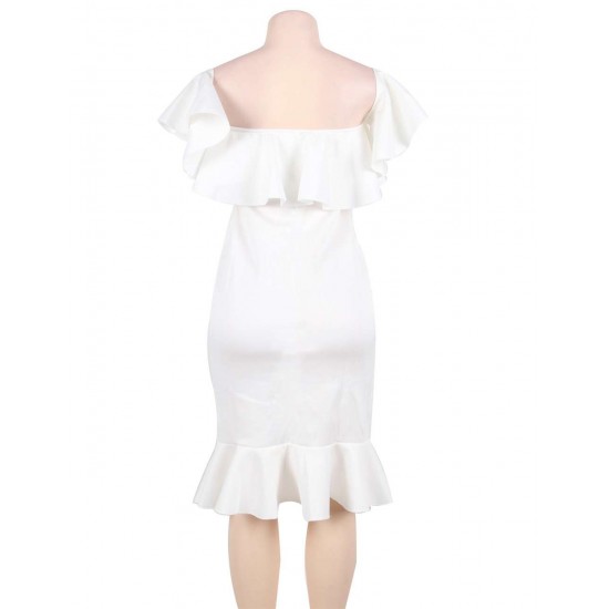 Plus Size White Off-Shoulder Ruffle Bodycon Mermaid Party Dress