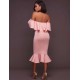 Plus Size Pink Ruffle Off-Shoulder Mermaid Bodycon Dress