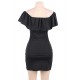 Black Ruffle Off-Shoulder Embroidery Bodycon Dress