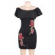 Black Ruffle Off-Shoulder Embroidery Bodycon Dress