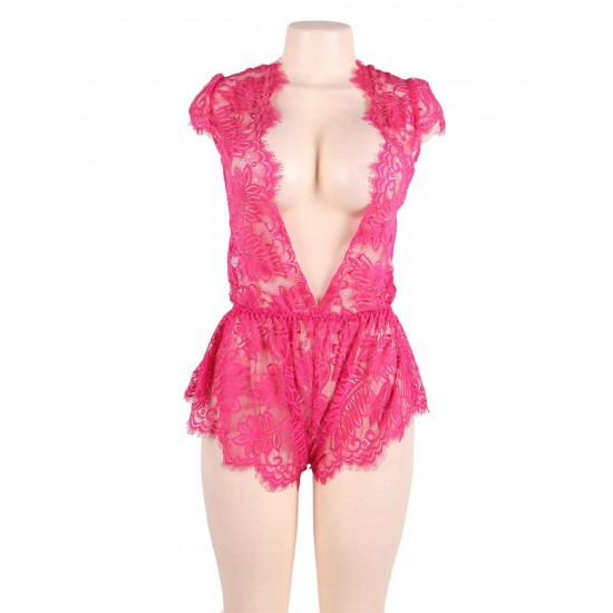 Red Lace Deep V Sexy Teddy