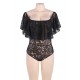 Plus Size Black Lace Ruffle Off-The-Shoulder Teddy